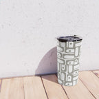Mid Century Modern Piquet Geometric Multi Pattern in Gray and White Travel Mug Gallery Image 4
