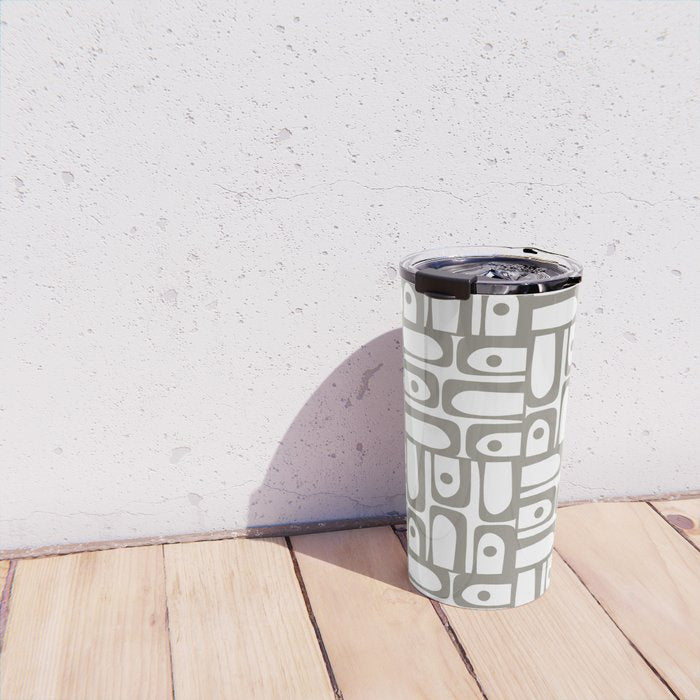 Mid Century Modern Piquet Geometric Multi Pattern in Gray and White Travel Mug Gallery Image 4