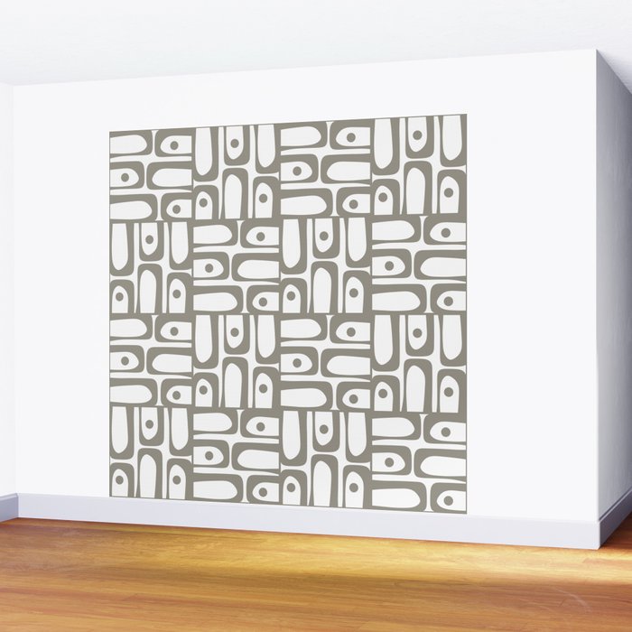 Mid Century Modern Piquet Geometric Multi Pattern in Gray and White Wall Mural Gallery Image 2