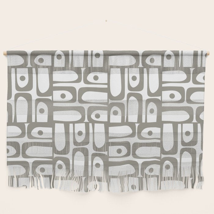Mid Century Modern Piquet Geometric Multi Pattern in Gray and White Wall Hanging Gallery Image 1