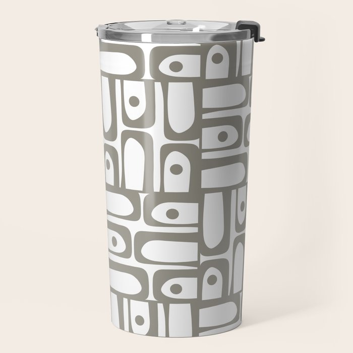 Mid Century Modern Piquet Geometric Multi Pattern in Gray and White Travel Mug Gallery Image 2