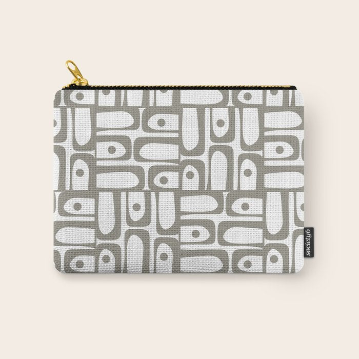 Mid Century Modern Piquet Geometric Multi Pattern in Gray and White Carry All Pouch Gallery Image 1
