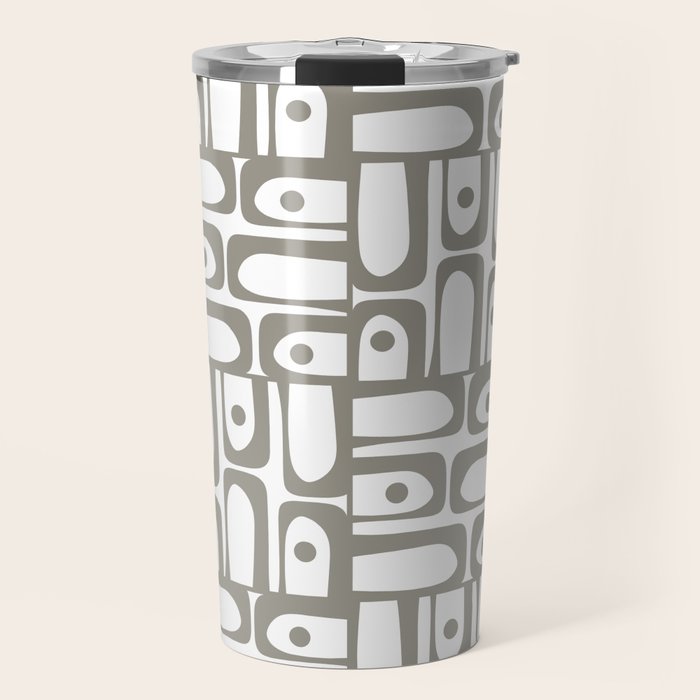 Mid Century Modern Piquet Geometric Multi Pattern in Gray and White Travel Mug Gallery Image 1