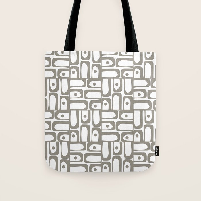 Mid Century Modern Piquet Geometric Multi Pattern in Gray and White Tote Bag Gallery Image 1