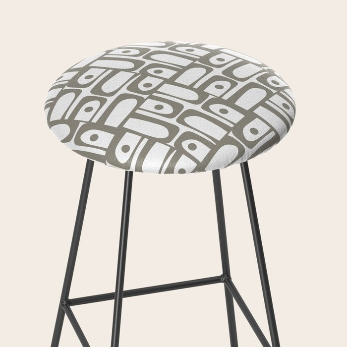 Mid Century Modern Piquet Geometric Multi Pattern in Gray and White Stool Gallery Image 2