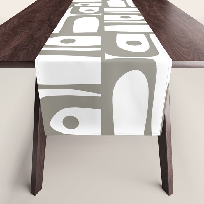 Mid Century Modern Piquet Geometric Multi Pattern in Gray and White Table Runner Gallery Image 1