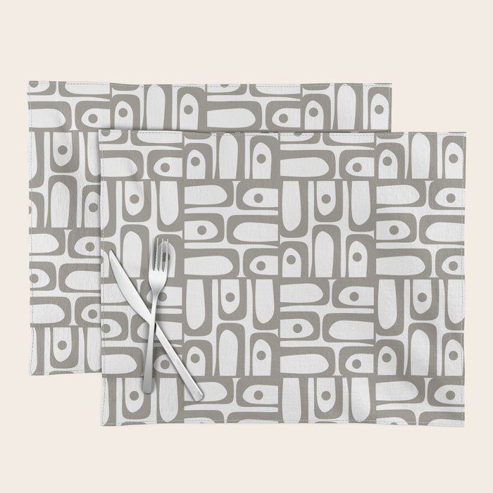 Mid Century Modern Piquet Geometric Multi Pattern in Gray and White Placemat Gallery Image 1