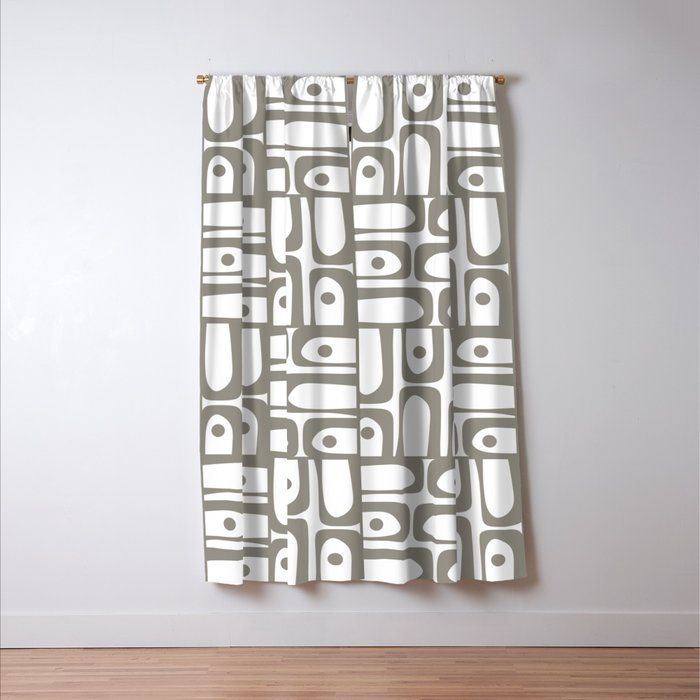 Mid Century Modern Piquet Geometric Multi Pattern in Gray and White Window Curtain Gallery Image 3