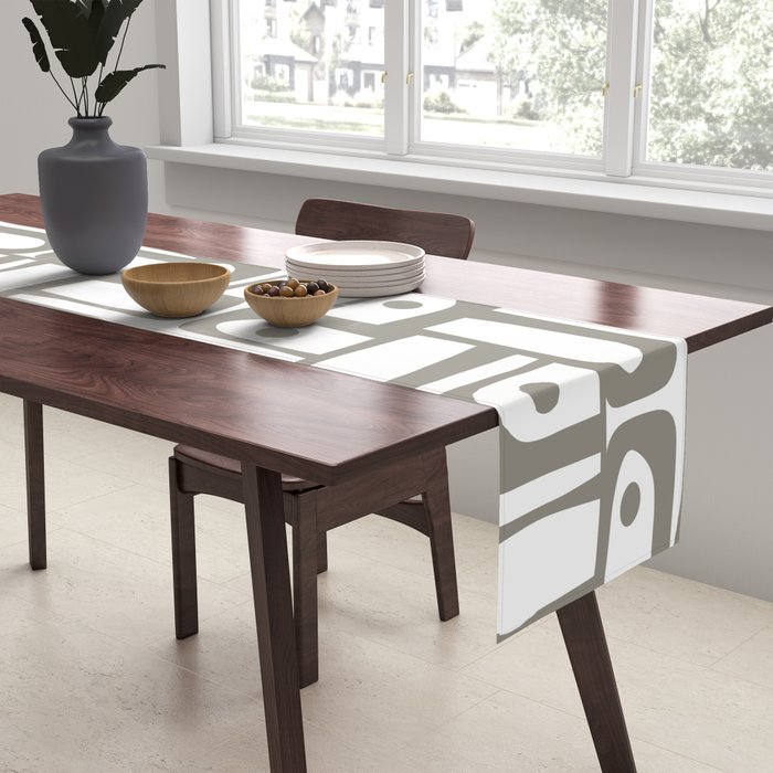 Mid Century Modern Piquet Geometric Multi Pattern in Gray and White Table Runner Gallery Image 2