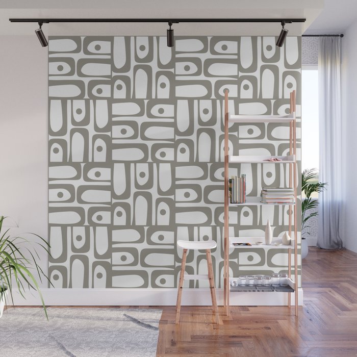 Mid Century Modern Piquet Geometric Multi Pattern in Gray and White Wall Mural Gallery Image 1