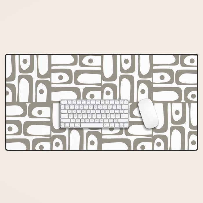 Mid Century Modern Piquet Geometric Multi Pattern in Gray and White Desk Mat Gallery Image 1