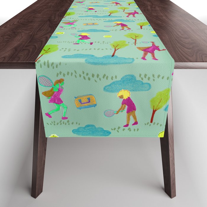 Let's Play Tennis in Soft Green Table Runner Gallery Image 1