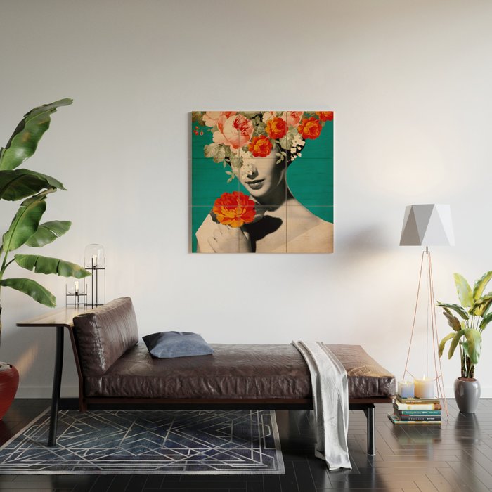 WOMAN WITH FLOWERS Wood Wall Art Gallery Image 2