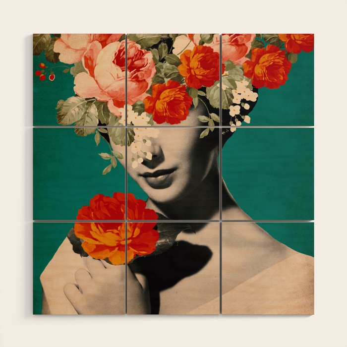 WOMAN WITH FLOWERS Wood Wall Art Gallery Image 1