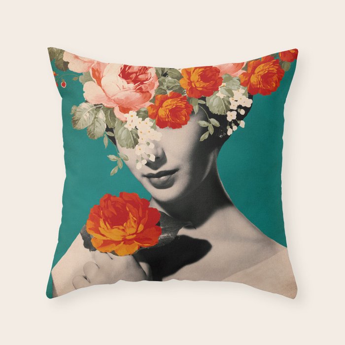 WOMAN WITH FLOWERS Throw Pillow Gallery Image 6