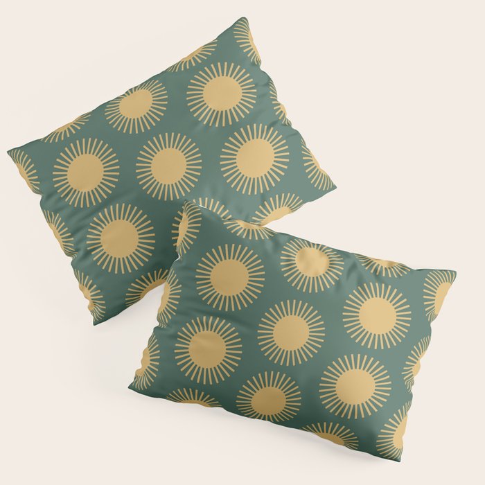 Boho Summer Sun Pattern X Kelly Green and Yellow Pillow Sham Gallery Image 3