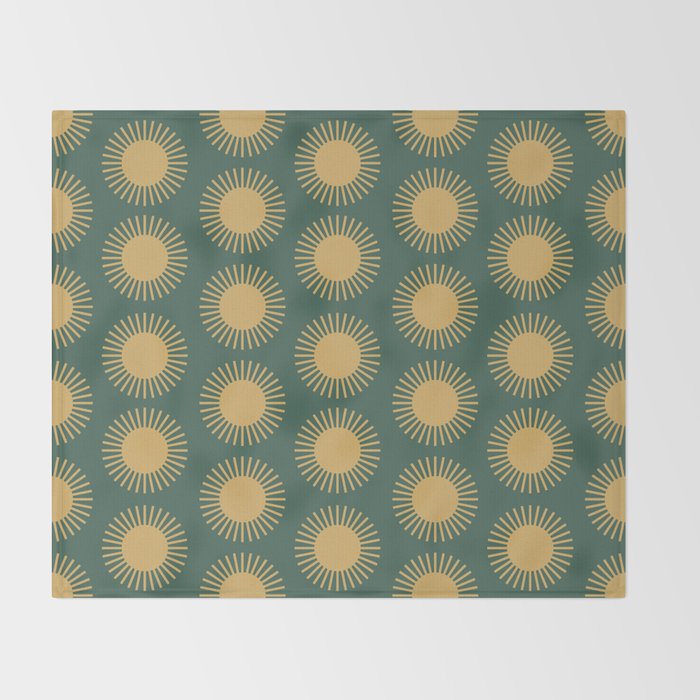 Boho Summer Sun Pattern X Kelly Green and Yellow Throw Blanket Gallery Image 2