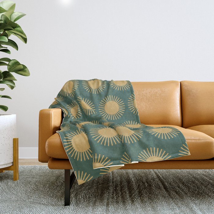 Boho Summer Sun Pattern X Kelly Green and Yellow Throw Blanket Gallery Image 1