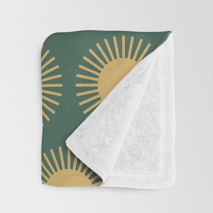 Boho Summer Sun Pattern X Kelly Green and Yellow Throw Blanket Gallery Image 3