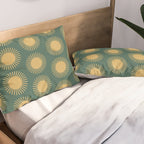 Boho Summer Sun Pattern X Kelly Green and Yellow Pillow Sham Gallery Image 2