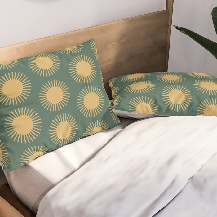 Boho Summer Sun Pattern X Kelly Green and Yellow Pillow Sham Gallery Image 2