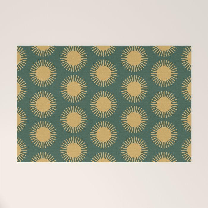 Boho Summer Sun Pattern X Kelly Green and Yellow Welcome Mat Gallery Image 1