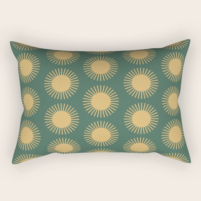 Boho Summer Sun Pattern X Kelly Green and Yellow Rectangular Pillow Gallery Image 2