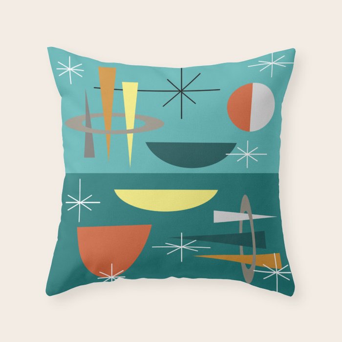 Turquoise Mid Century Modern Throw Pillow Gallery Image 1