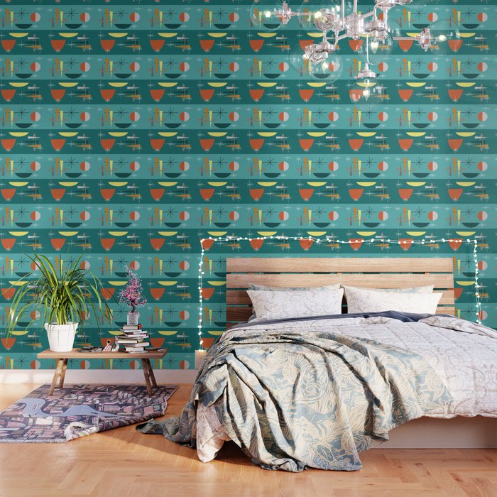 Turquoise Mid Century Modern Wallpaper Gallery Image 3
