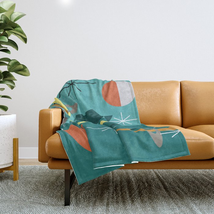 Turquoise Mid Century Modern Throw Blanket Gallery Image 1