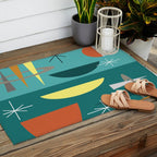 Turquoise Mid Century Modern Outdoor Rug Gallery Image 2