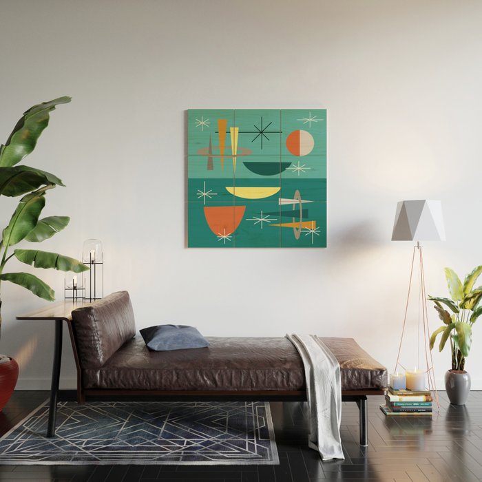 Turquoise Mid Century Modern Wood Wall Art Gallery Image 2