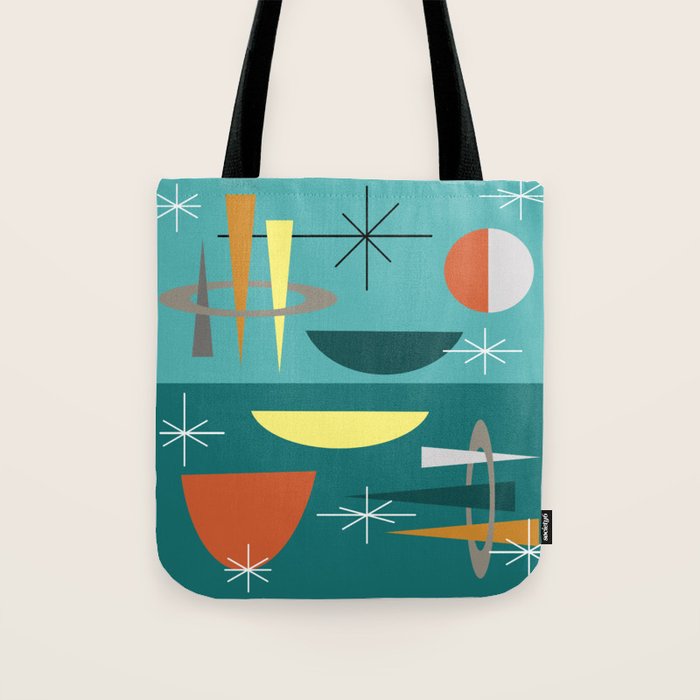 Turquoise Mid Century Modern Tote Bag Gallery Image 1