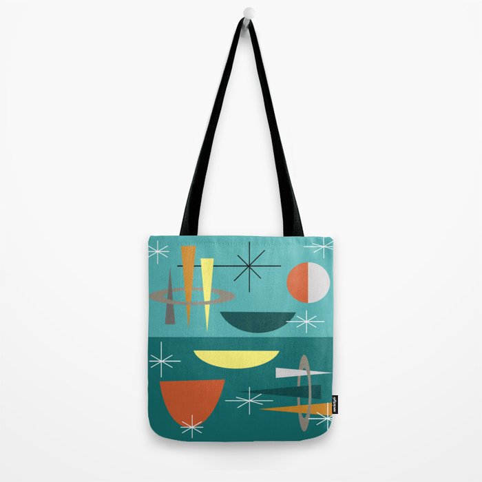 Turquoise Mid Century Modern Tote Bag Gallery Image 2