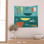 Turquoise Mid Century Modern Wall Tapestry Gallery Image 2