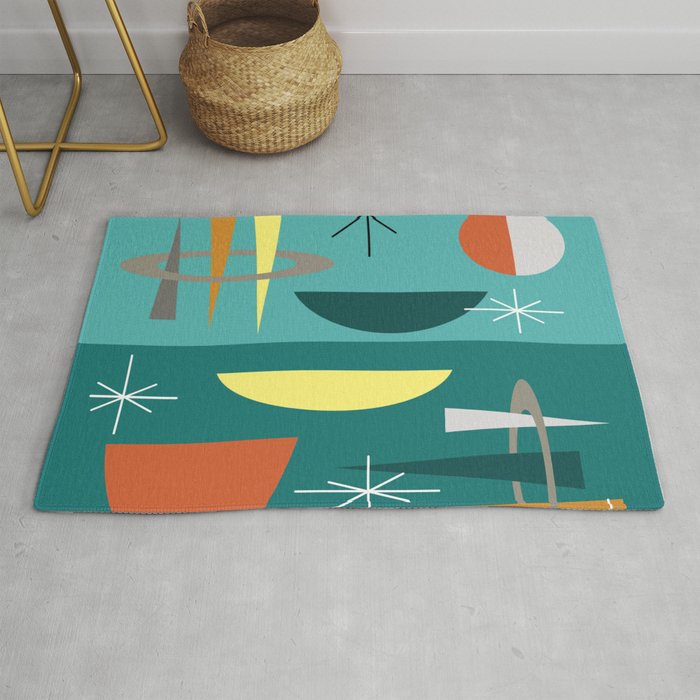 Turquoise Mid Century Modern Rug Gallery Image 1