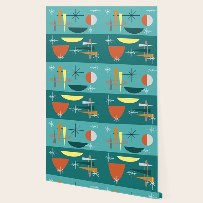 Turquoise Mid Century Modern Wallpaper Gallery Image 2