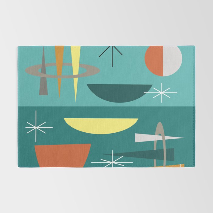 Turquoise Mid Century Modern Rug Gallery Image 2