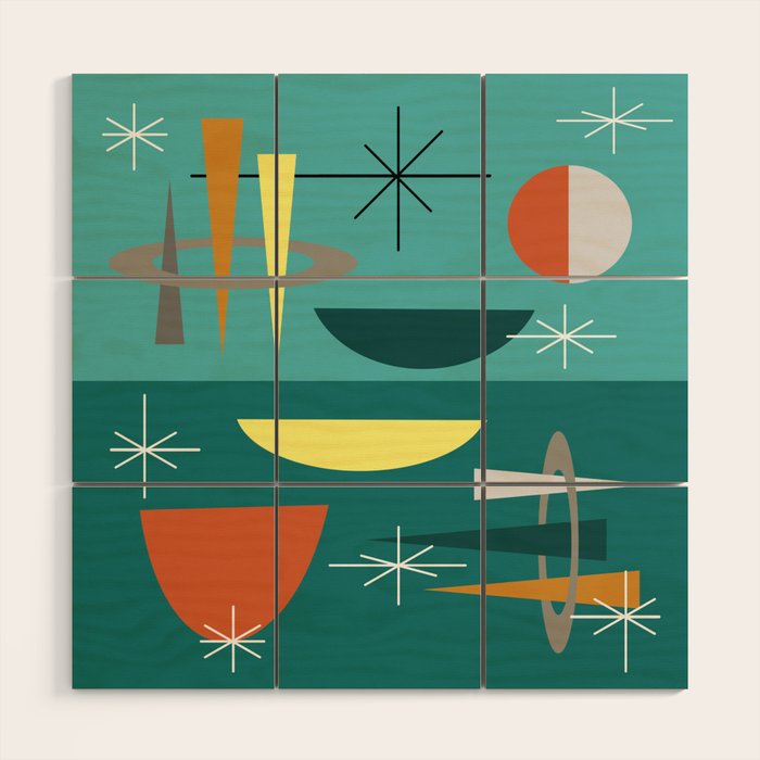 Turquoise Mid Century Modern Wood Wall Art Gallery Image 1