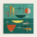 Turquoise Mid Century Modern Wood Wall Art Gallery Image 1