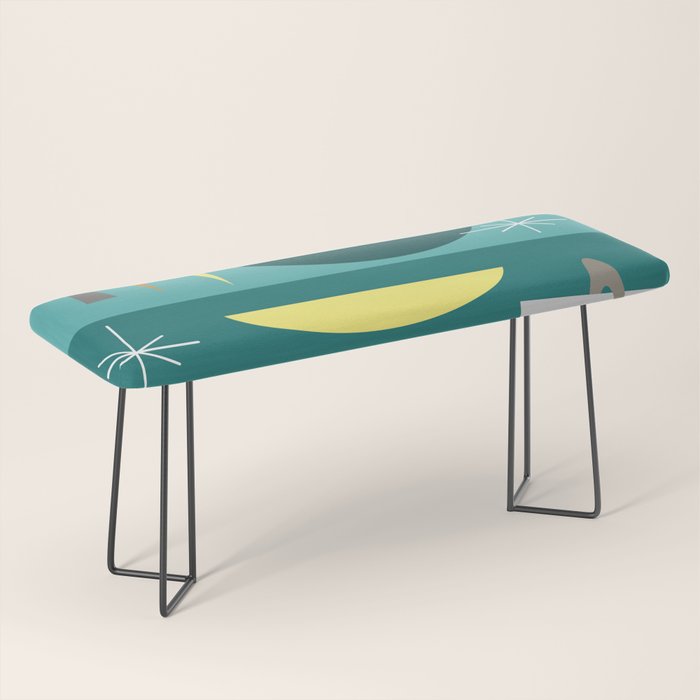 Turquoise Mid Century Modern Bench Gallery Image 1