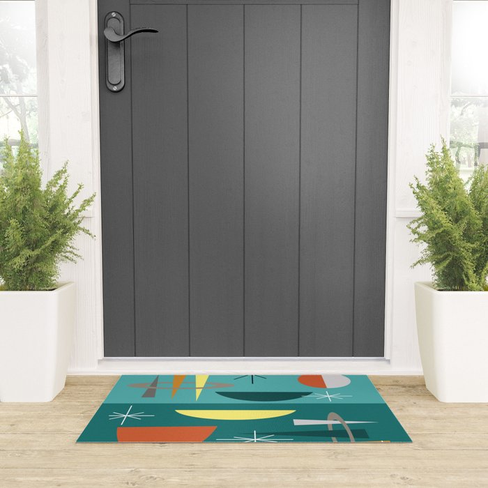 Turquoise Mid Century Modern Welcome Mat Gallery Image 3