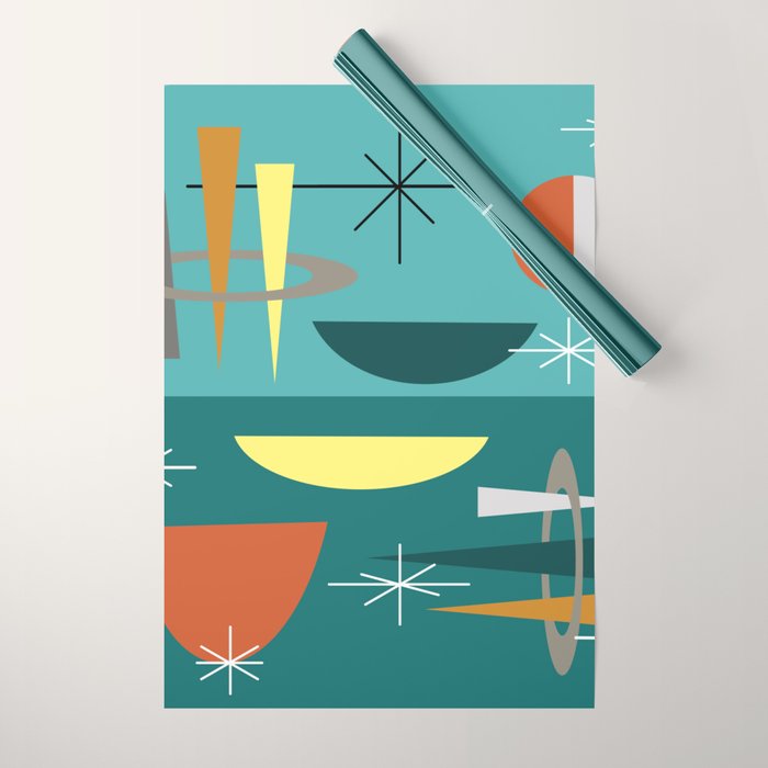 Turquoise Mid Century Modern Wrapping Paper Gallery Image 1