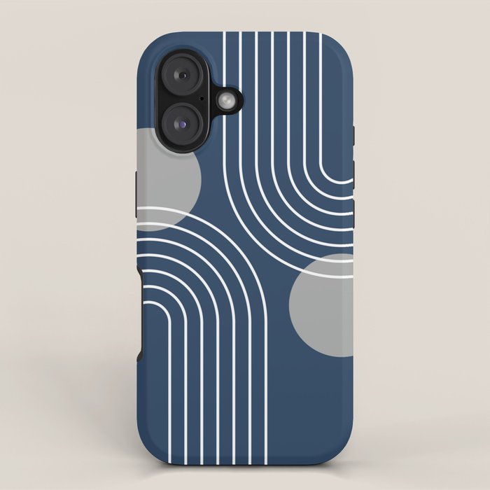 Mid Century Modern Geometric 106 in Navy Blue and Grey (Rainbow and Sun Abstraction) iPhone Case Gallery Image 1