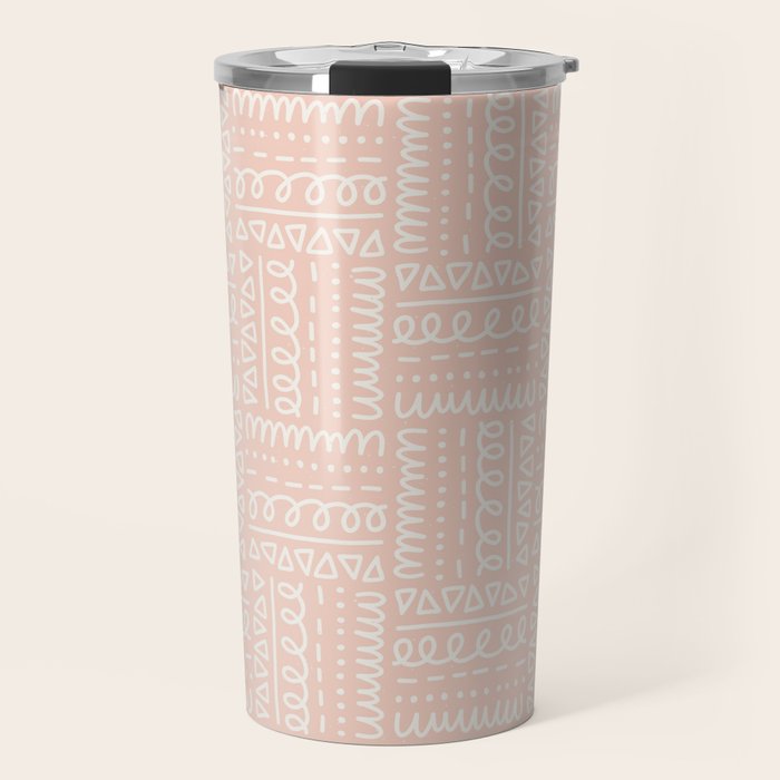 Sweet Doodle Squares . Peachy Pink Travel Mug Gallery Image 1