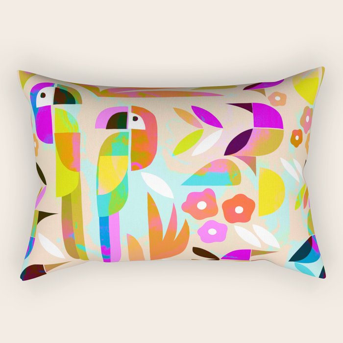 TROPICAL BIRD PATTERN COLLAGE Rectangular Pillow Gallery Image 1