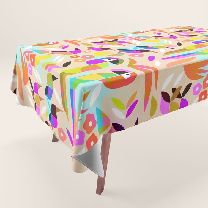 TROPICAL BIRD PATTERN COLLAGE Tablecloth Gallery Image 1