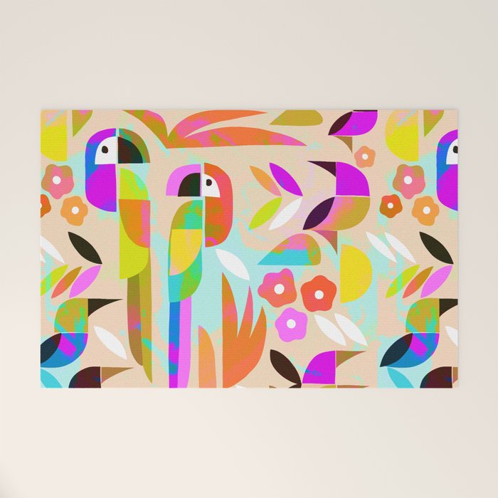 TROPICAL BIRD PATTERN COLLAGE Welcome Mat Gallery Image 1