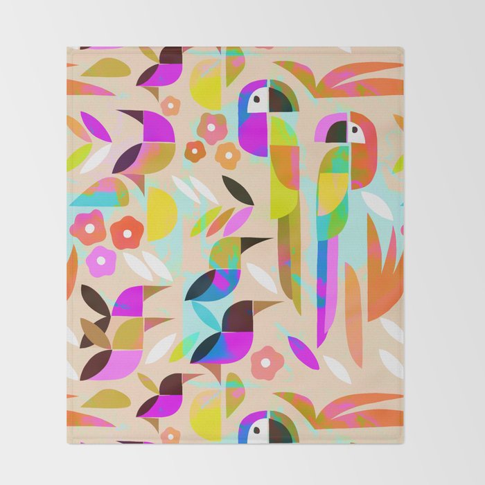 TROPICAL BIRD PATTERN COLLAGE Throw Blanket Gallery Image 2