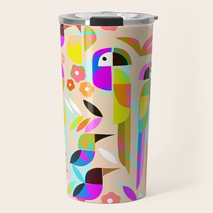 TROPICAL BIRD PATTERN COLLAGE Travel Mug Gallery Image 1